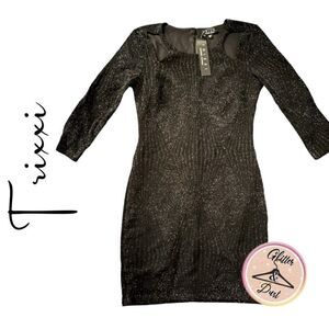 Trixxi Black LAST CHANCE SALE Metallic NWT Bodycon Long Sleeve Short Dress